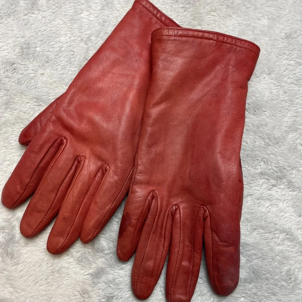 Gloves Intl Womens Leather Gloves Size M Cranberry Fleece Lined Wrist Thinsulate